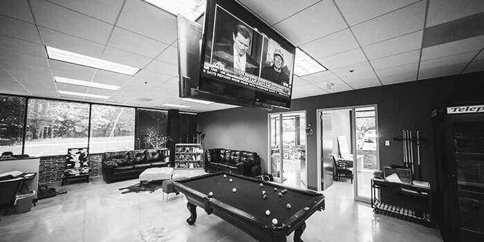 The right mix of fun and work. Pool table in web design office