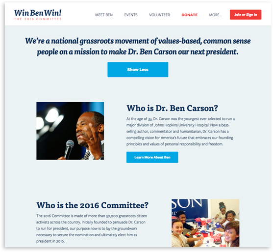 Screen shot of "Learn more" section on homepage