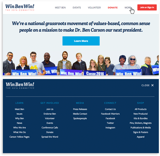 Navigation in disabled and active state on 2016 committee site