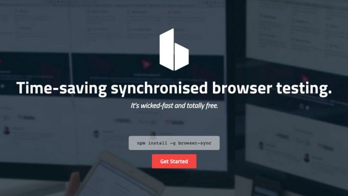 Browsersync homepage Desktops with open text editor and Gulp homepage